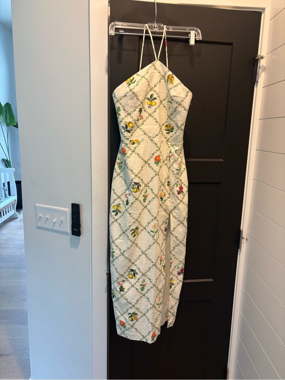 Revolve Amanda Uprichard Abby Midi Dress Trellis Small Linen Fruit Halter Slit - Picture 7 of 15